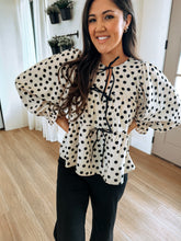 Load image into Gallery viewer, Polka Dot Bow Peplum