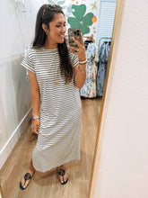 Load image into Gallery viewer, Cracked Pepper Striped T-Shirt Maxi Dress