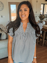 Load image into Gallery viewer, Striped Woven Ruffle Sleeve Babydoll Top - 2 Colors