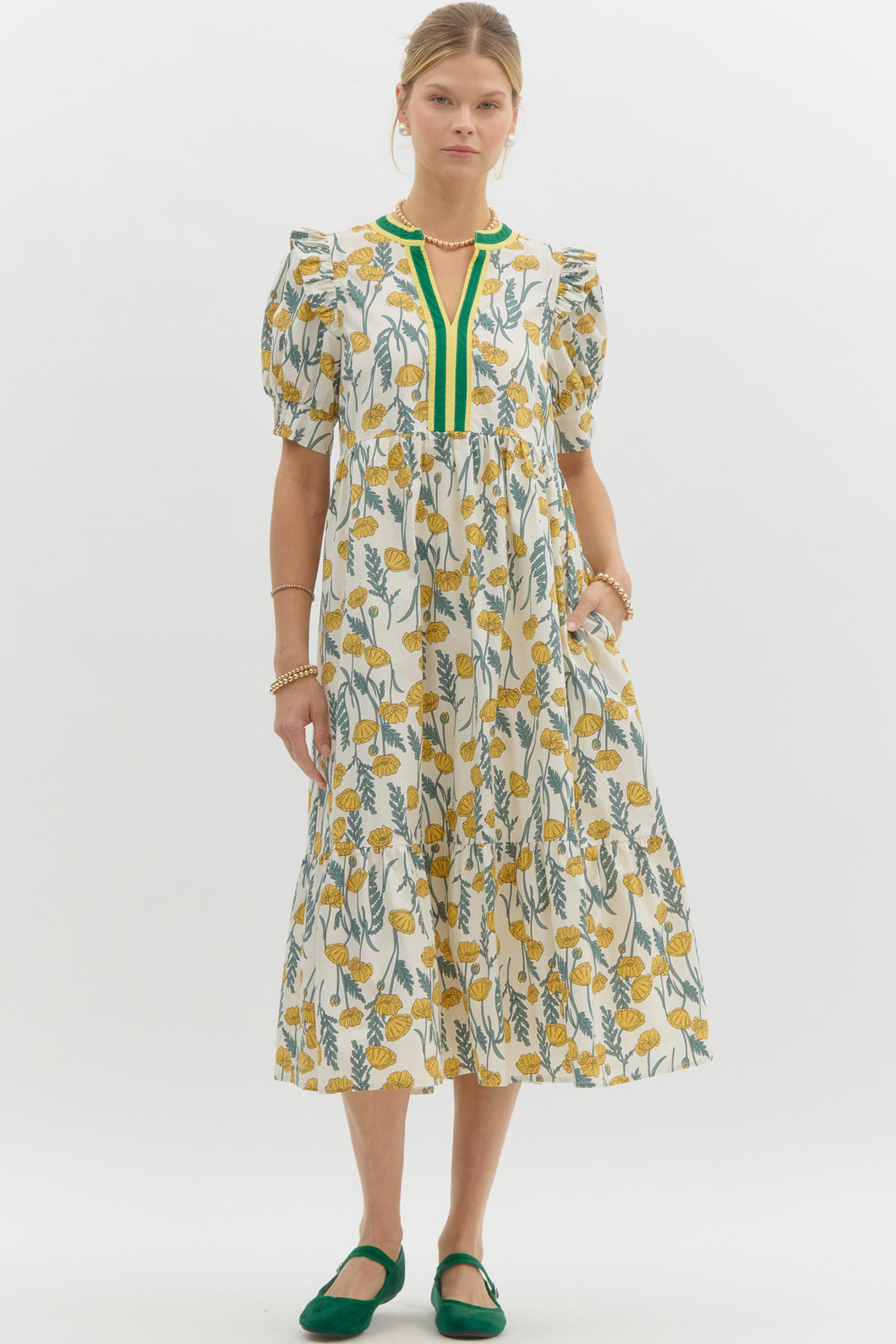 Hellen Floral Midi Dress - Yellow