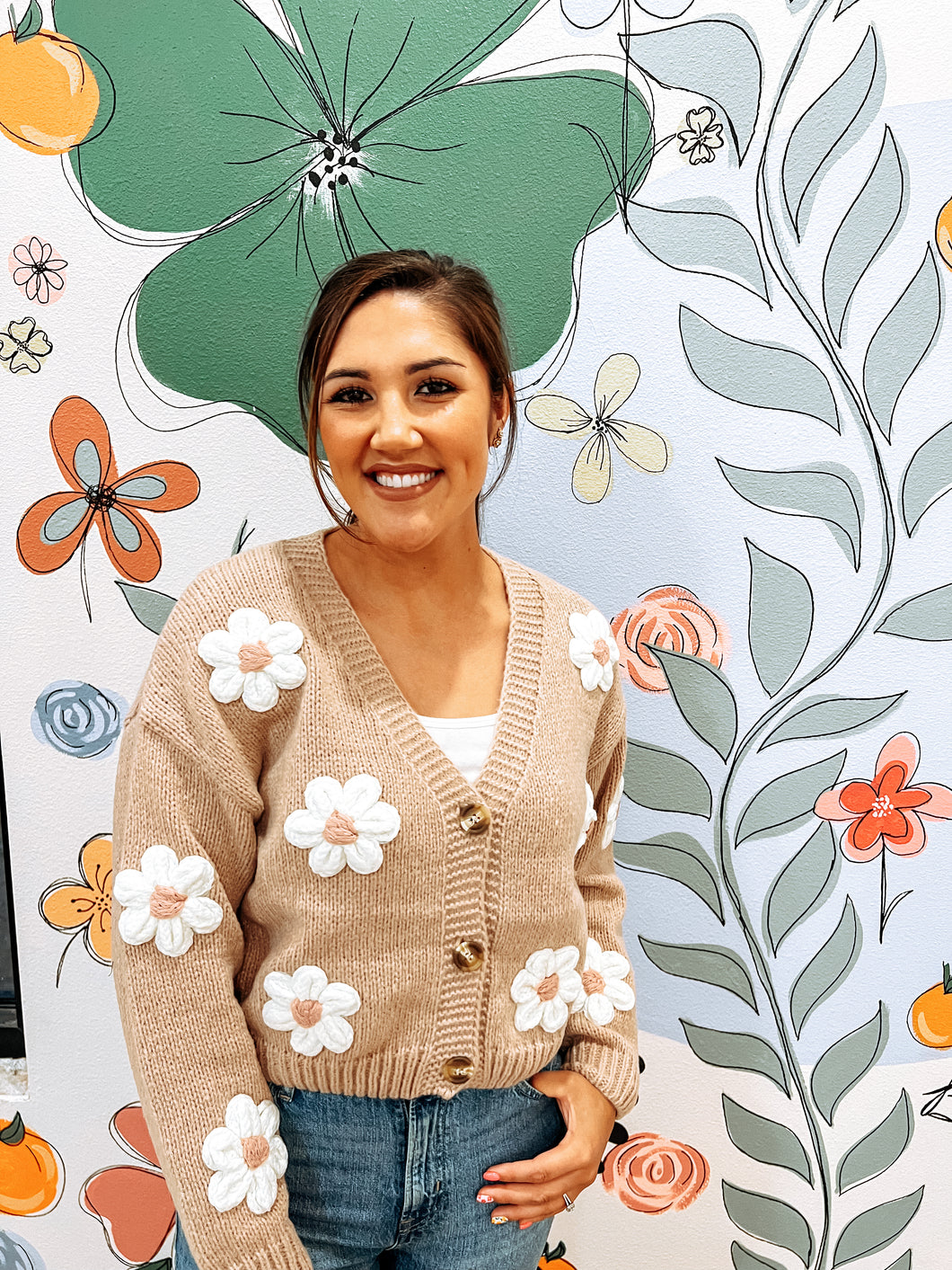 Cutesy Floral Knit Cardigan