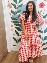 Load image into Gallery viewer, Strawberries and Cream Gingham Dress
