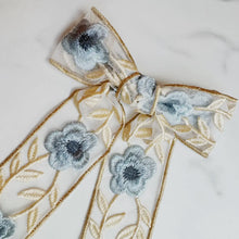 Load image into Gallery viewer, Lacey Flower Embroidered Bow Hair Clip - 2 Colors
