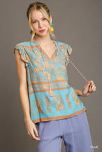 Load image into Gallery viewer, Boho Floral Blue Blouse
