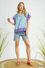 Load image into Gallery viewer, Blue Boho Floral Tassel Blouse
