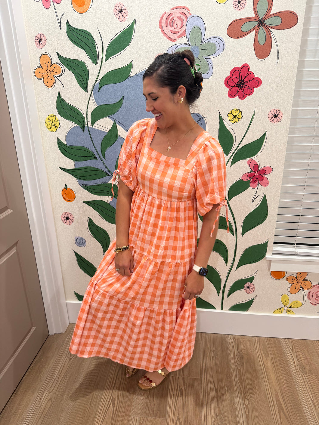 Peaches and Cream Gingham Dress
