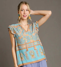 Load image into Gallery viewer, Boho Floral Blue Blouse
