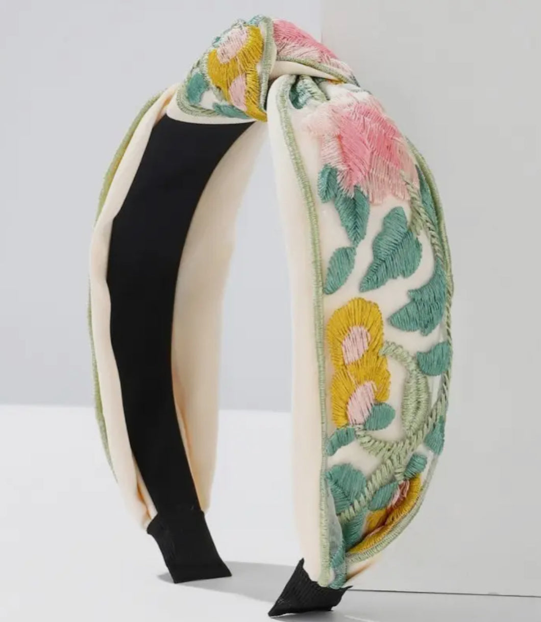 Cottage Floral Embroidered Headband