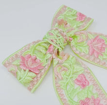 Load image into Gallery viewer, Lacey Flower Embroidered Bow Hair Clip - 2 Colors
