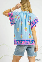 Load image into Gallery viewer, Blue Boho Floral Tassel Blouse
