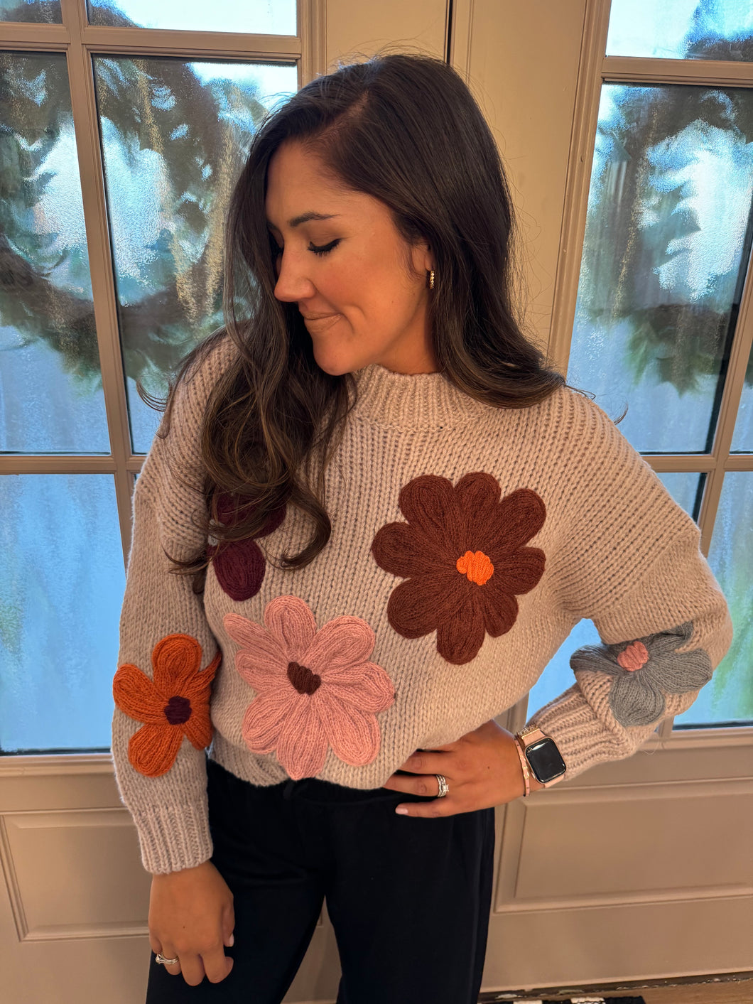 Neutral Knit Floral Sweater