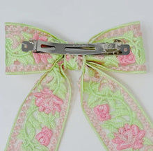 Load image into Gallery viewer, Lacey Flower Embroidered Bow Hair Clip - 2 Colors
