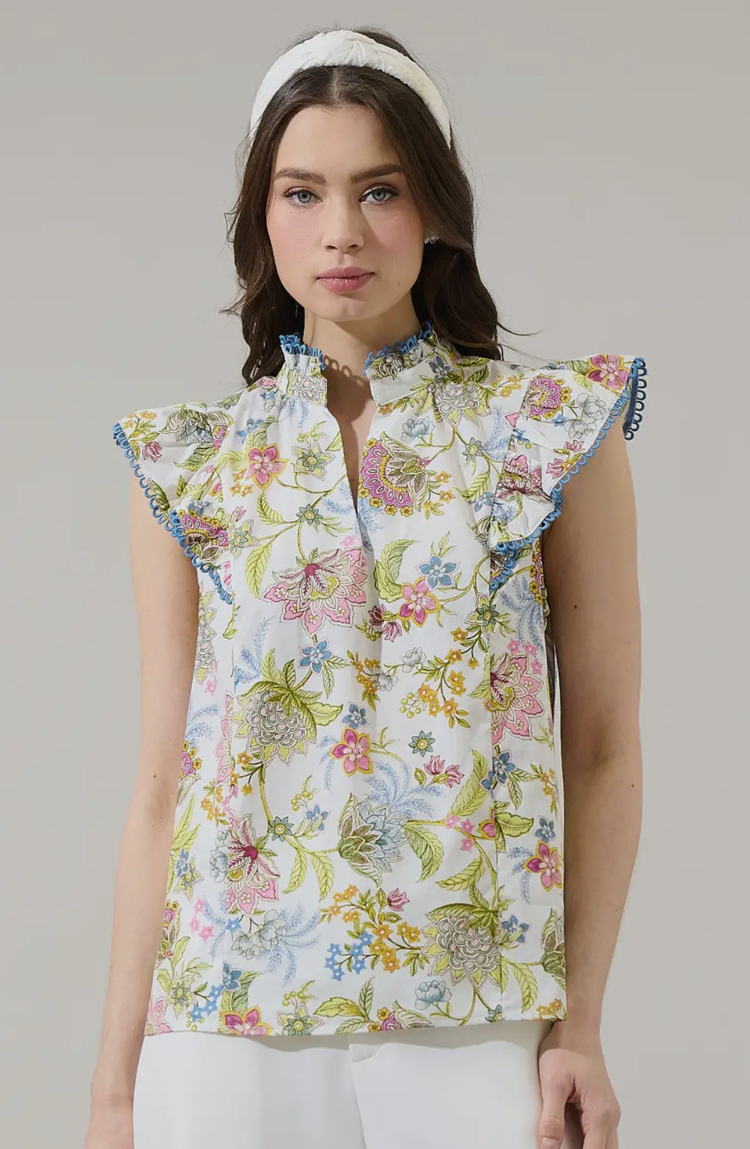 Rayon Floral Ruffle Top