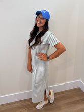 Load image into Gallery viewer, Everyday Grey Striped T-Shirt Dress
