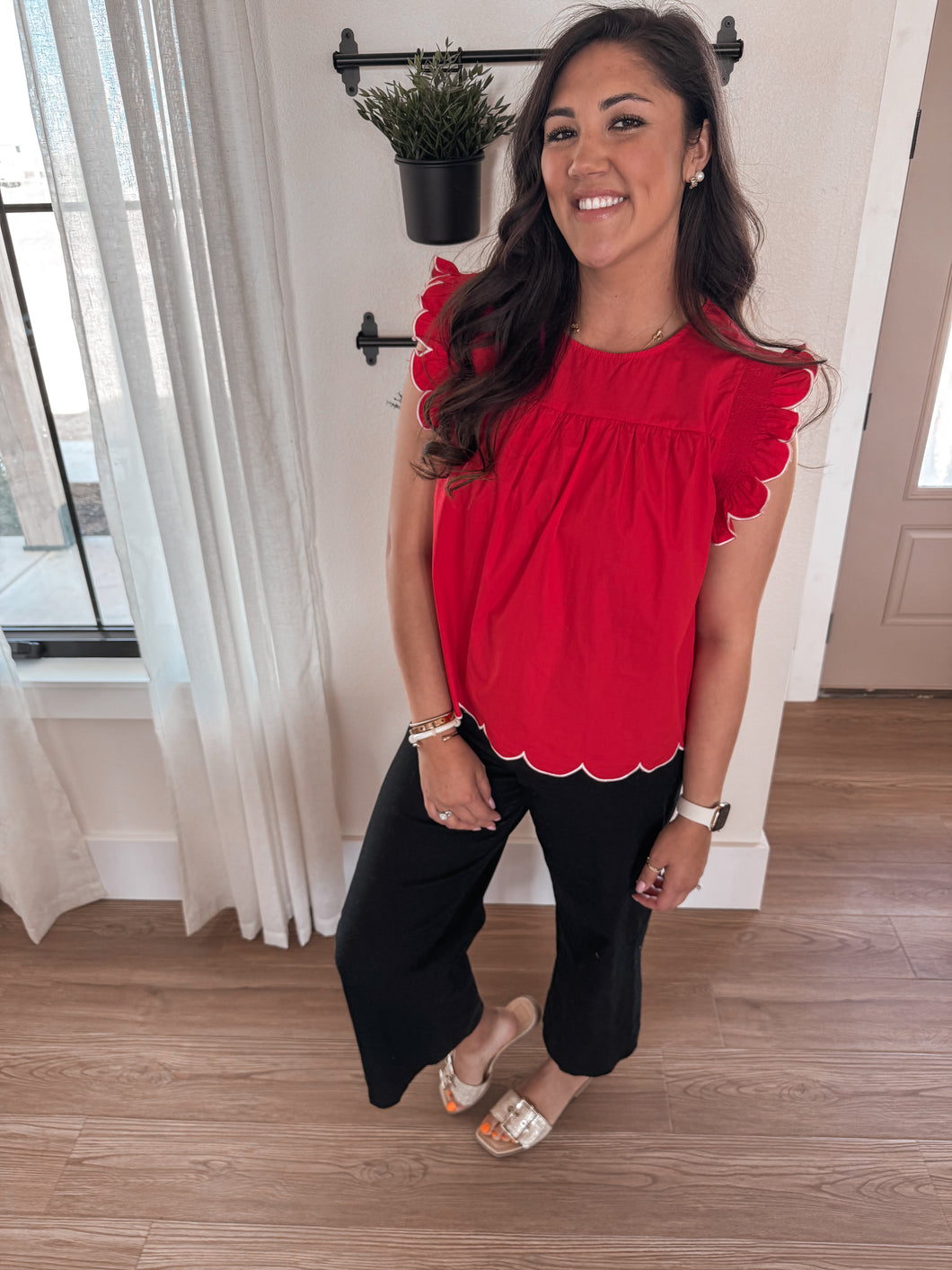 Berry Red Scallop Blouse