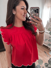 Load image into Gallery viewer, Berry Red Scallop Blouse
