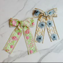 Load image into Gallery viewer, Lacey Flower Embroidered Bow Hair Clip - 2 Colors
