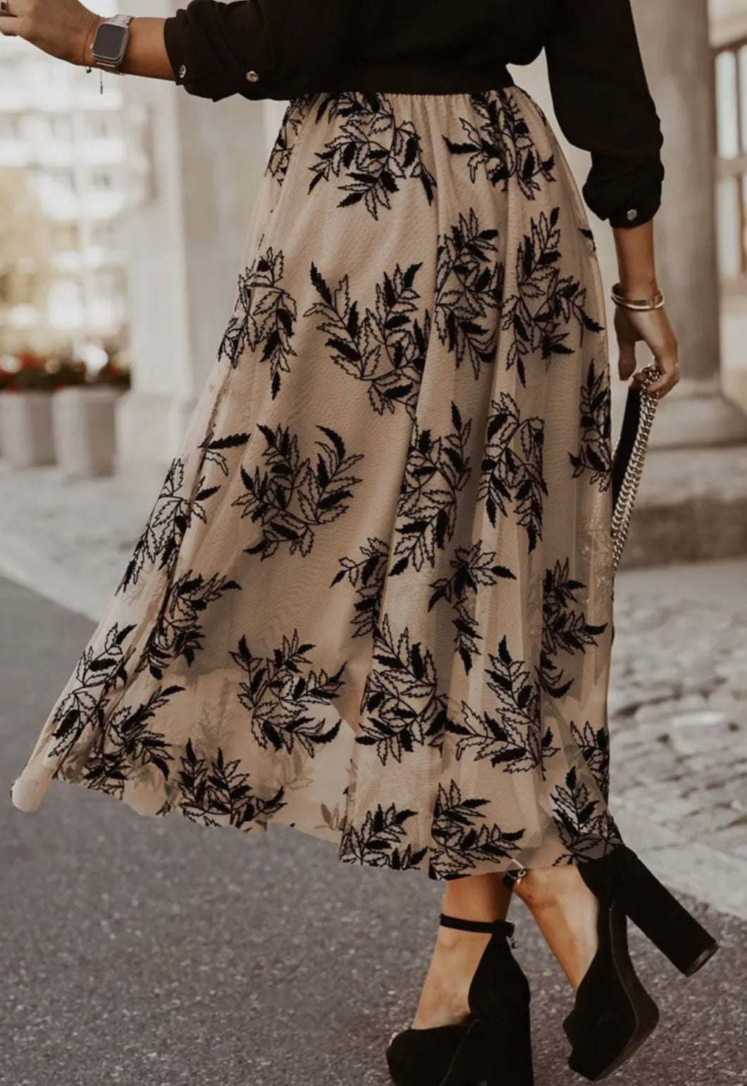 Apricot Leaves Midi Skirt