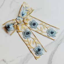 Load image into Gallery viewer, Lacey Flower Embroidered Bow Hair Clip - 2 Colors

