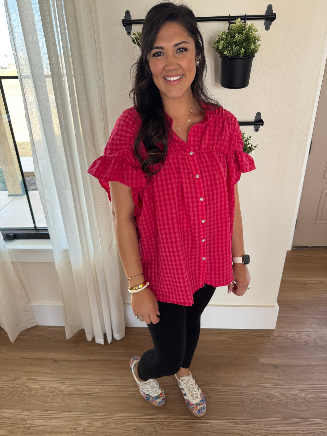 Watermelon Pink Gingham Top