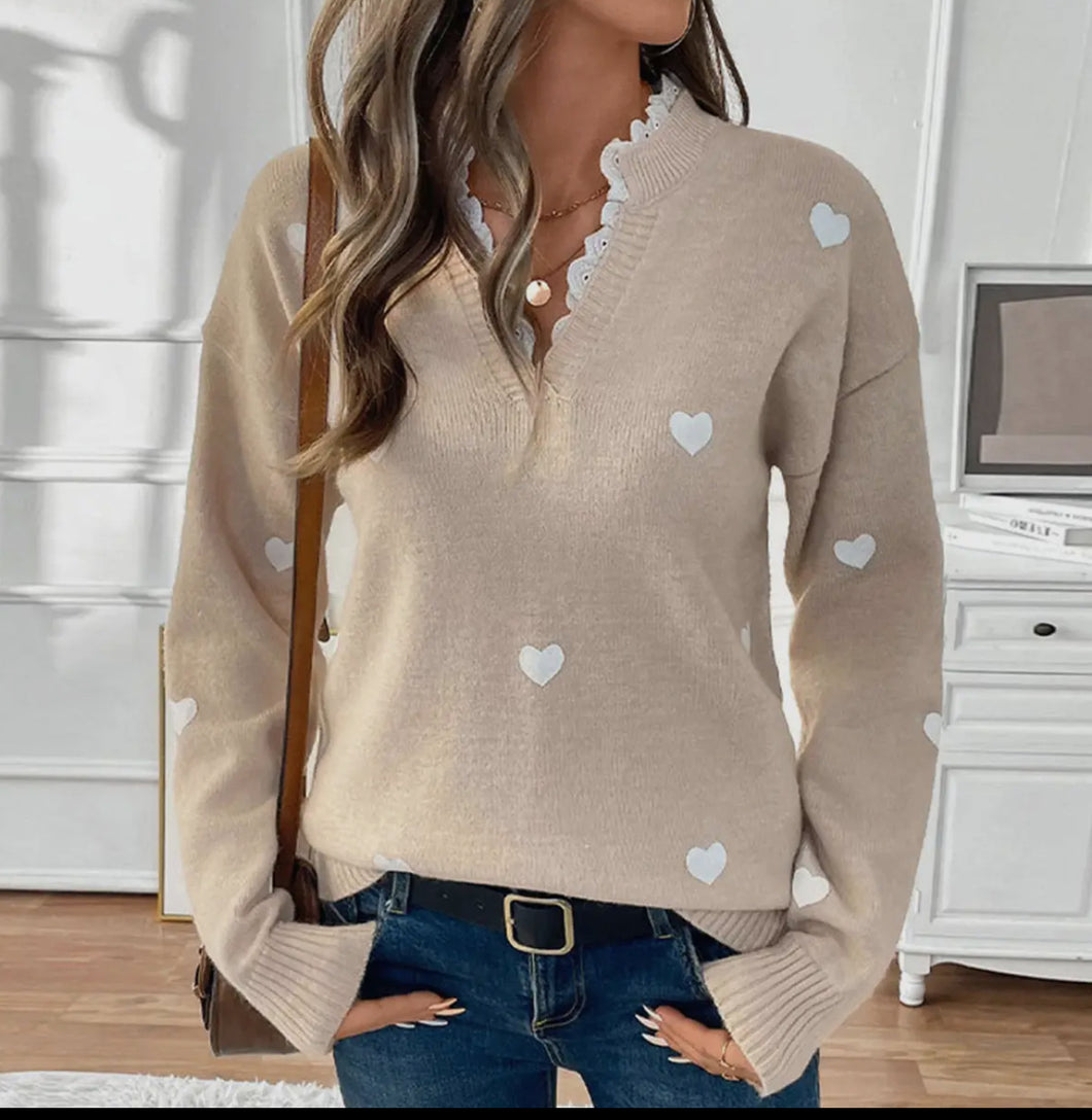 Lacey Heart Embroidered Sweater