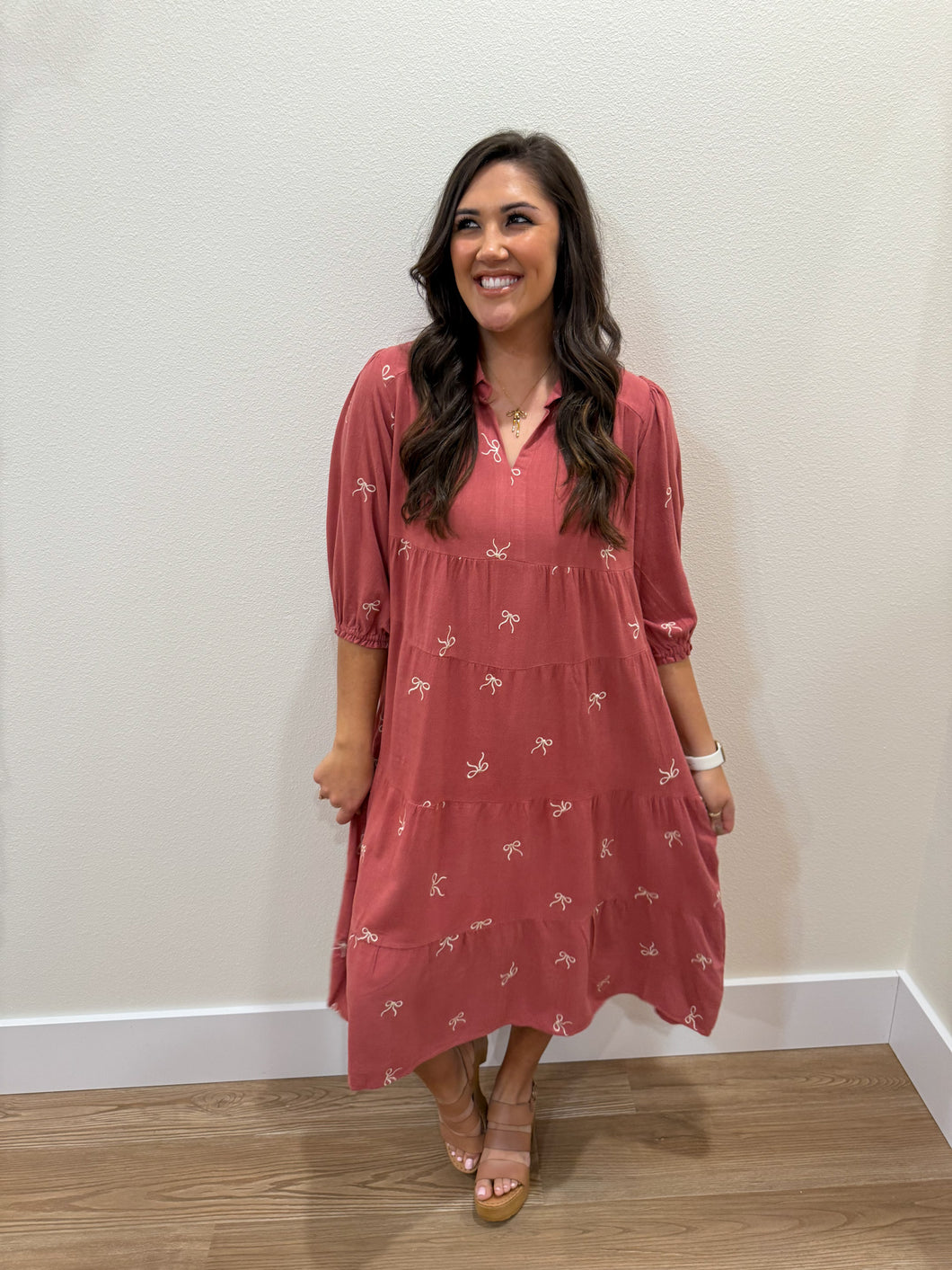Rosey Ribbon Midi Dress