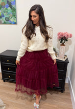 Load image into Gallery viewer, Burgundy Tulle Midi Skirt
