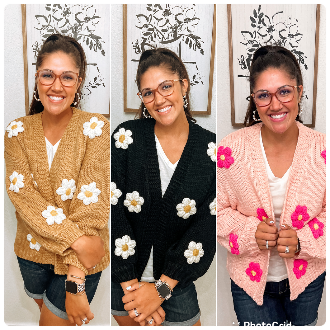 Cutesy Knit Floral Sweater - 3 Colors